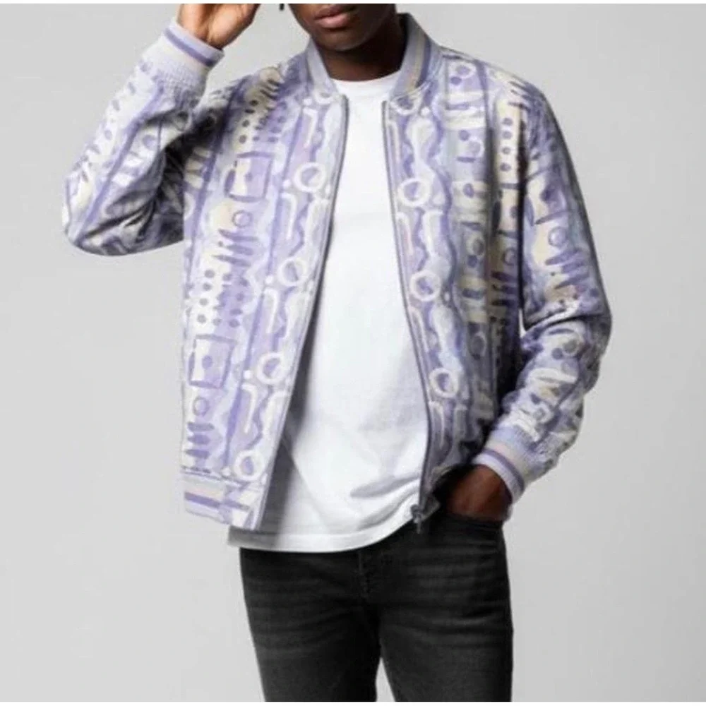 Banks Journal Studio Mens Abstract Print Bomber‎ Jacket Lavender Blue Size M